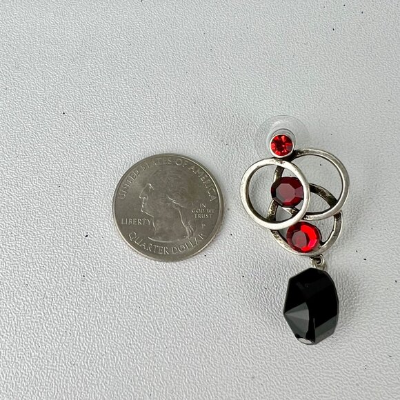 Chicos Antique Silver Red Black Pendant Necklace Earrings Matching Set - Picture 11 of 12